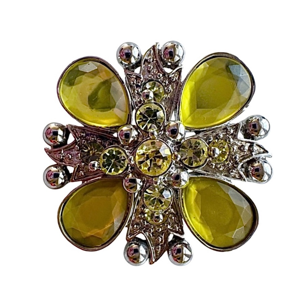Vintage Green Faceted Lucite and Silver Tone Brooch